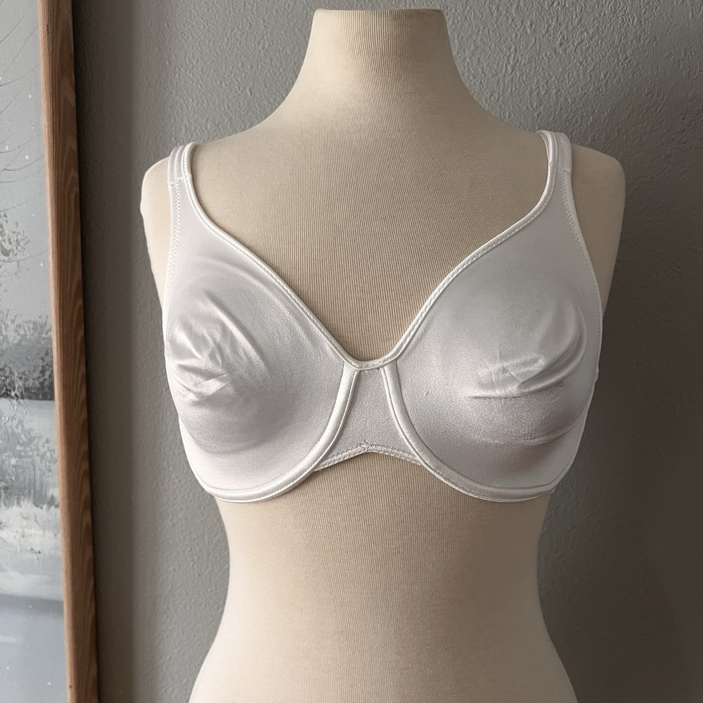 Maidenform White Satiny Underwire Bra size 34D Full Coverage 7839 Bridal Wedding